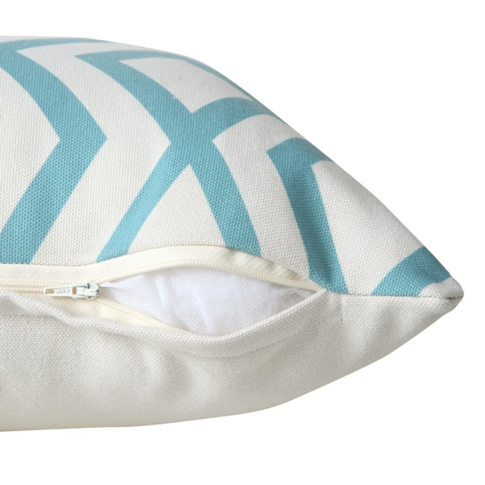 20" Aqua and White Geometric Indoor/Outdoor Patio Throw Pillow