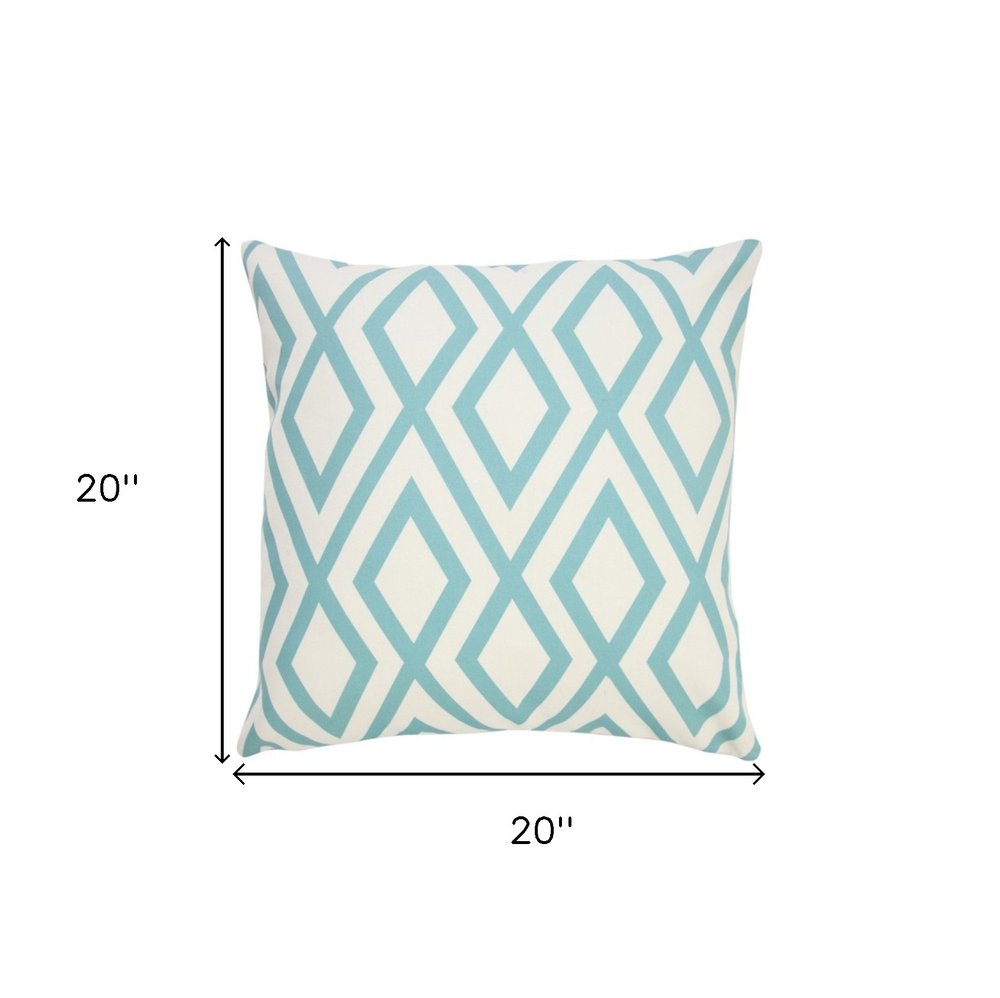 20" Aqua and White Geometric Indoor/Outdoor Patio Throw Pillow