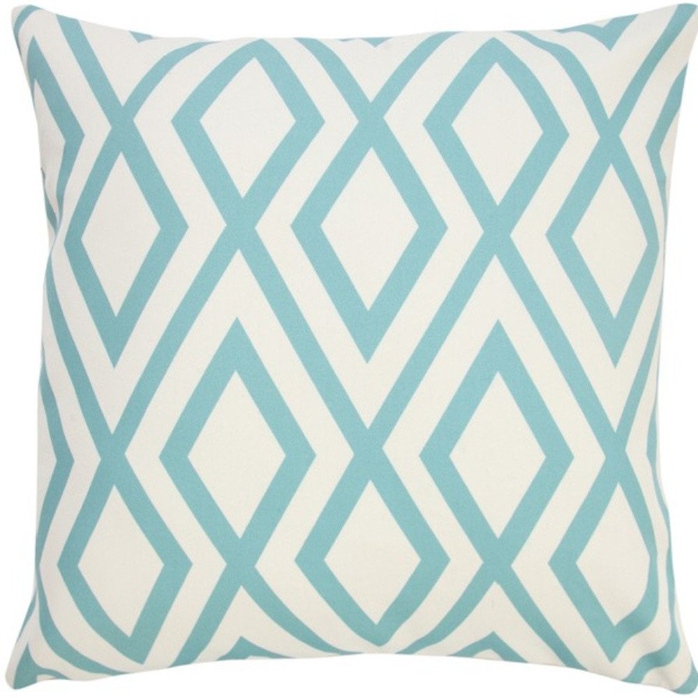 20" Aqua and White Geometric Indoor/Outdoor Patio Throw Pillow