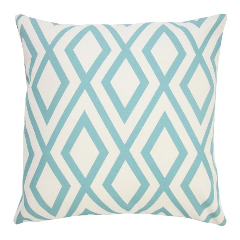 20" Aqua and White Geometric Indoor/Outdoor Patio Throw Pillow