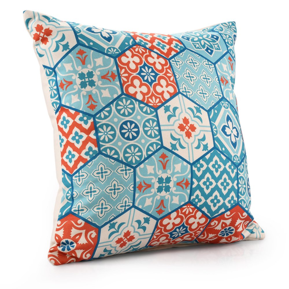 20" x 20" Blue Zippered Patchwork Indoor/Outdoor Patio Throw Pillow