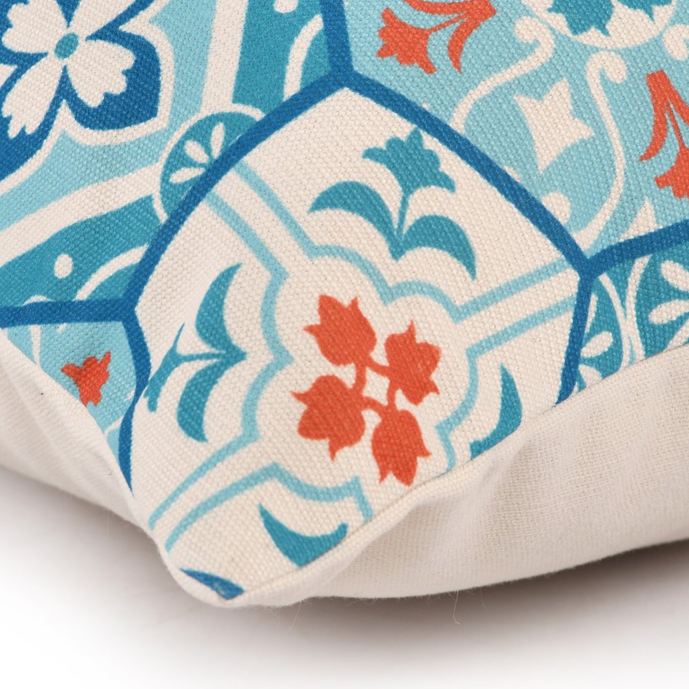 20" x 20" Blue Zippered Patchwork Indoor/Outdoor Patio Throw Pillow