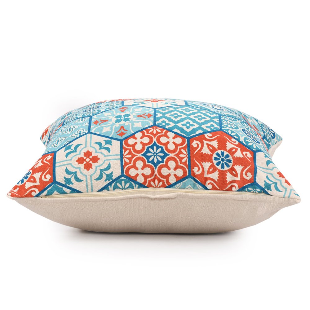 20" x 20" Blue Zippered Patchwork Indoor/Outdoor Patio Throw Pillow