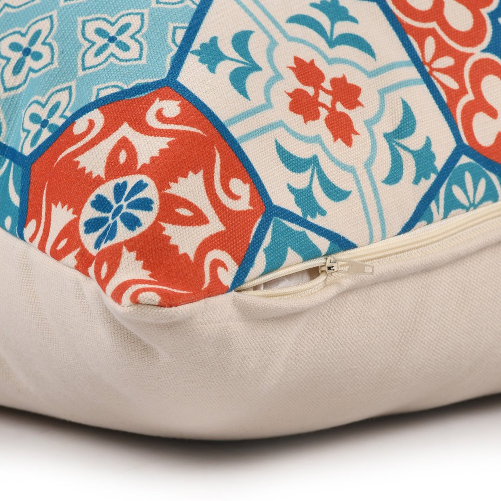 20" x 20" Blue Zippered Patchwork Indoor/Outdoor Patio Throw Pillow