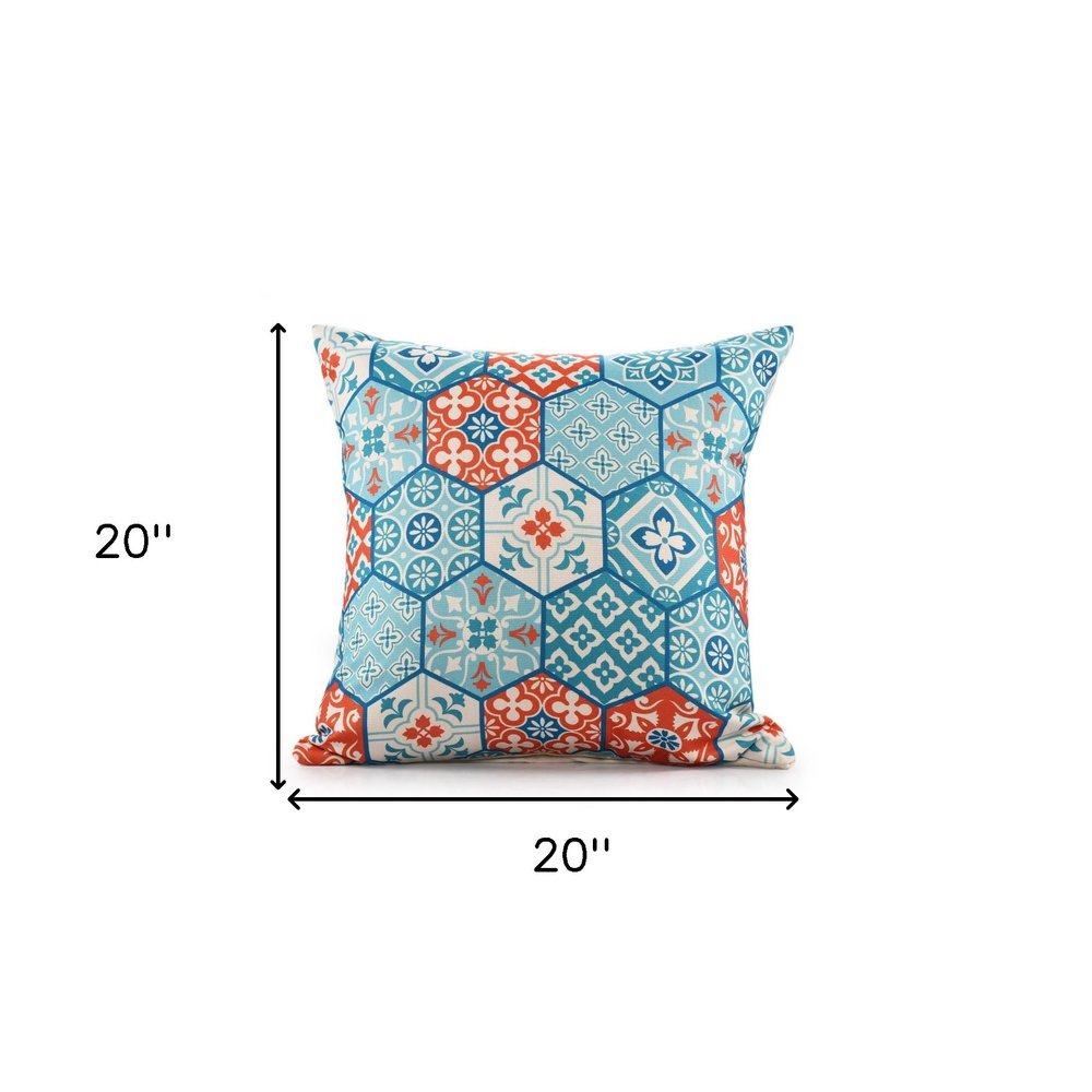 20" x 20" Blue Zippered Patchwork Indoor/Outdoor Patio Throw Pillow