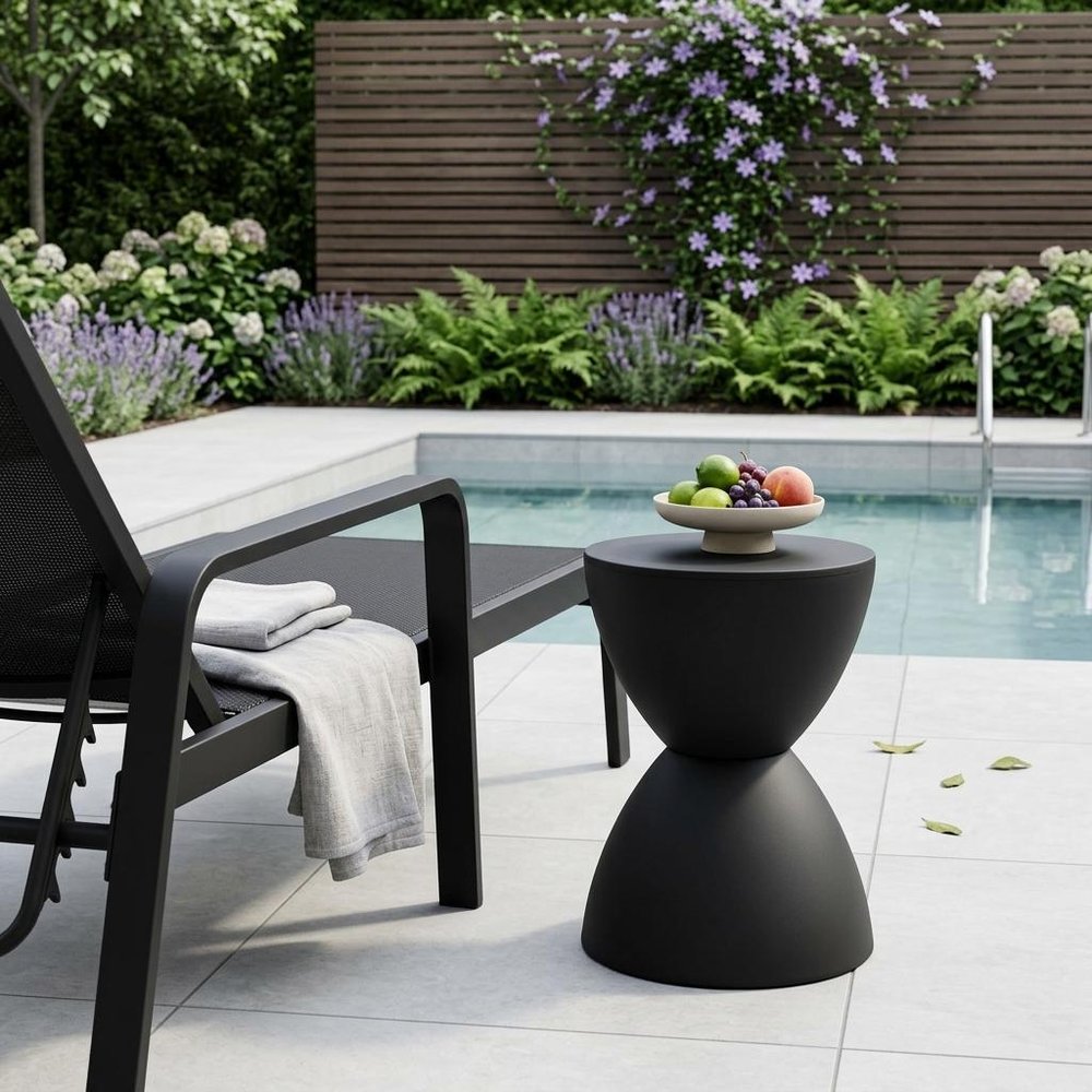 17" Black Heavy-Duty Plastic Hourglass Outdoor Patio Side Table