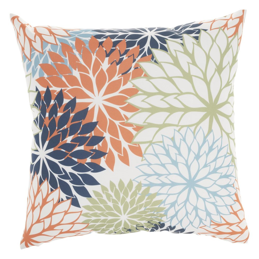 20" Orange Green and Blue Floral Indoor/Outdoor Patio Throw Pillow