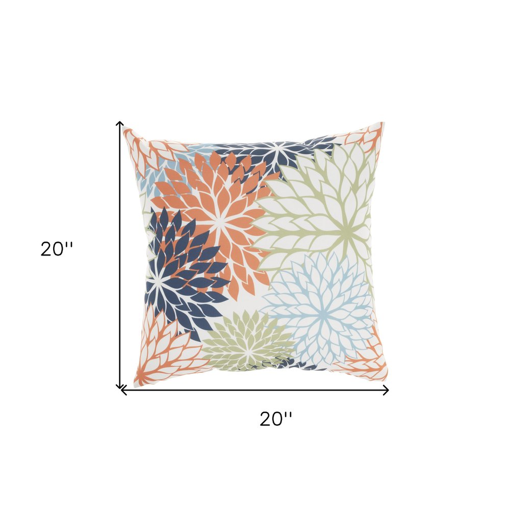 20" Orange Green and Blue Floral Indoor/Outdoor Patio Throw Pillow