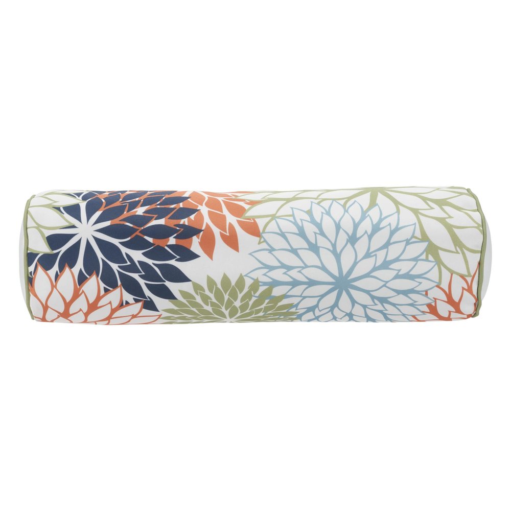 6" x 20" Orange Green and Blue Bolster Floral Indoor/Outdoor Patio Throw Pillow