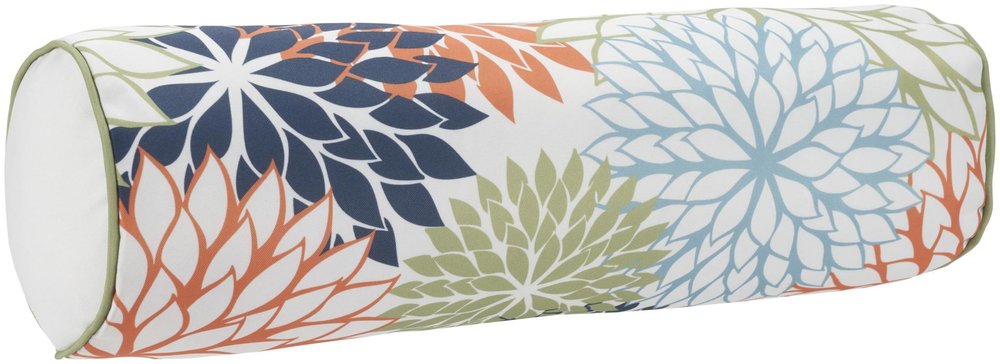 6" x 20" Orange Green and Blue Bolster Floral Indoor/Outdoor Patio Throw Pillow
