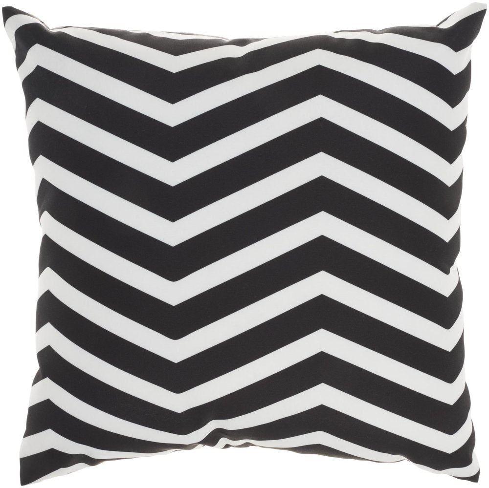 20" Black Gray and White Handmade Floral Indoor/Outdoor Patio Throw Pillow