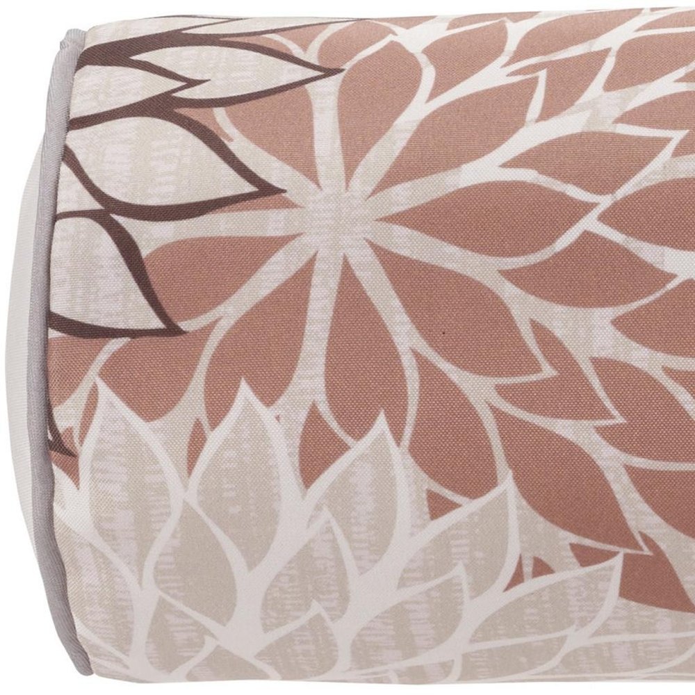 6" x 20" Brown Beige and Ivory Bolster Floral Indoor/Outdoor Patio Throw Pillow