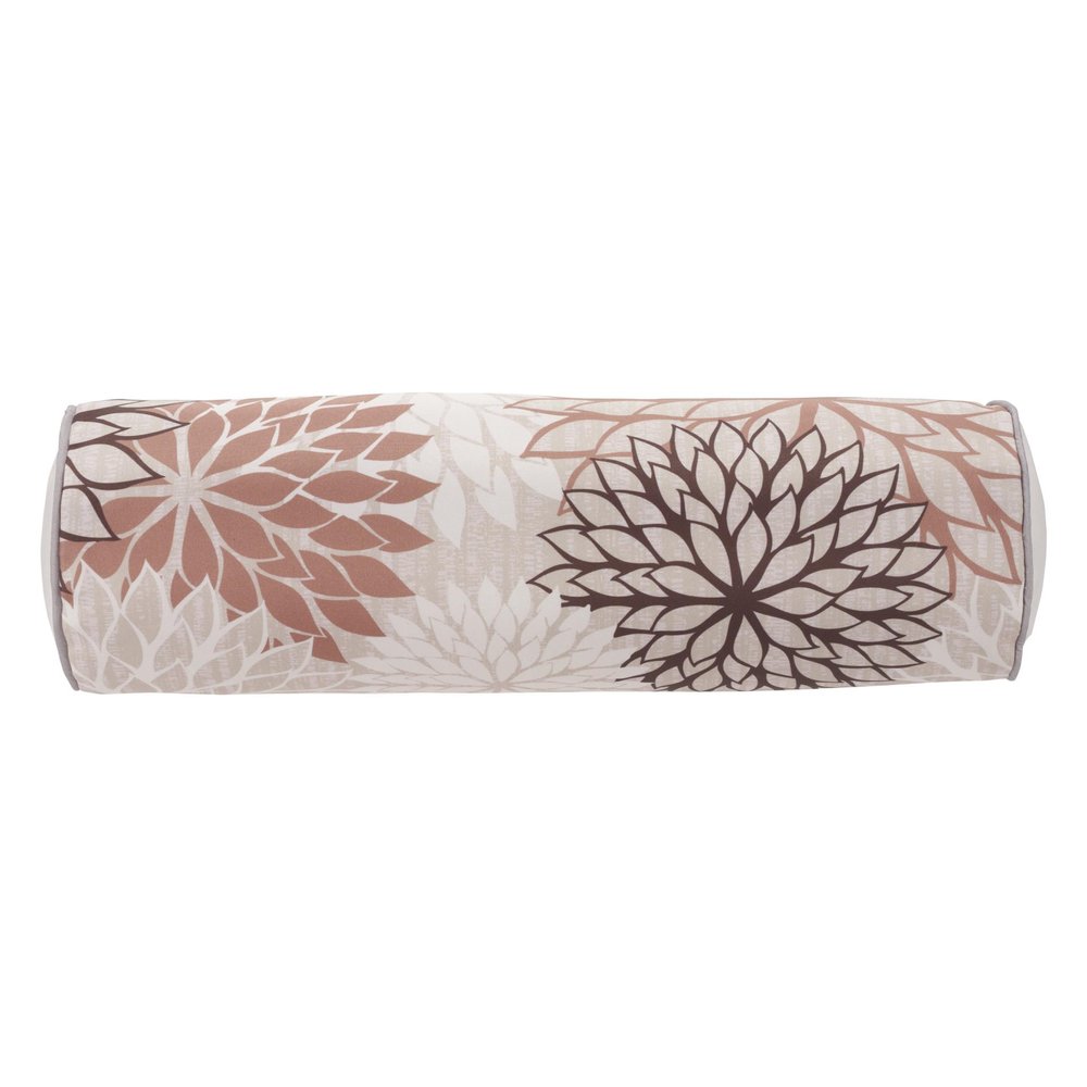 6" x 20" Brown Beige and Ivory Bolster Floral Indoor/Outdoor Patio Throw Pillow