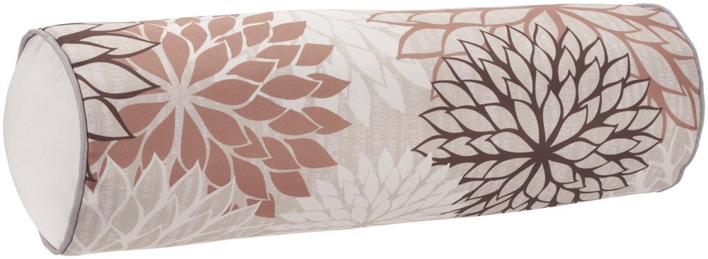 6" x 20" Brown Beige and Ivory Bolster Floral Indoor/Outdoor Patio Throw Pillow