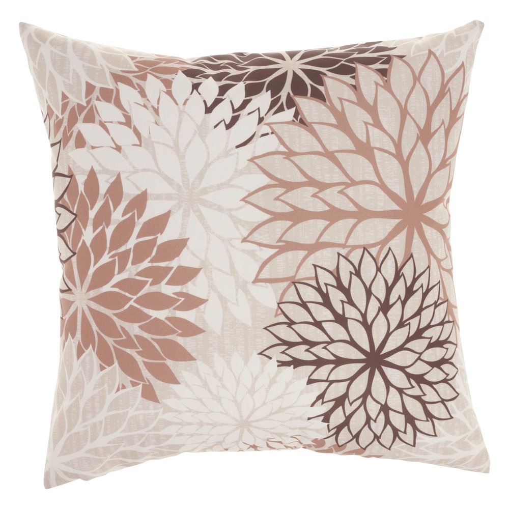 20" Brown Beige and Ivory Floral Indoor/Outdoor Patio Throw Pillow