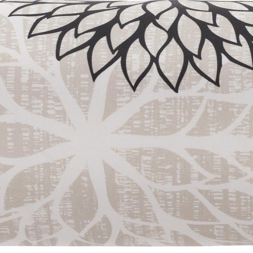 6" x 20" Black Gray and White Bolster Floral Indoor/Outdoor Patio Throw Pillow