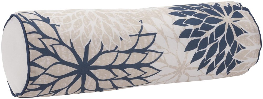 6" x 20" Beige Blue and Ivory Bolster Floral Indoor/Outdoor Patio Throw Pillow