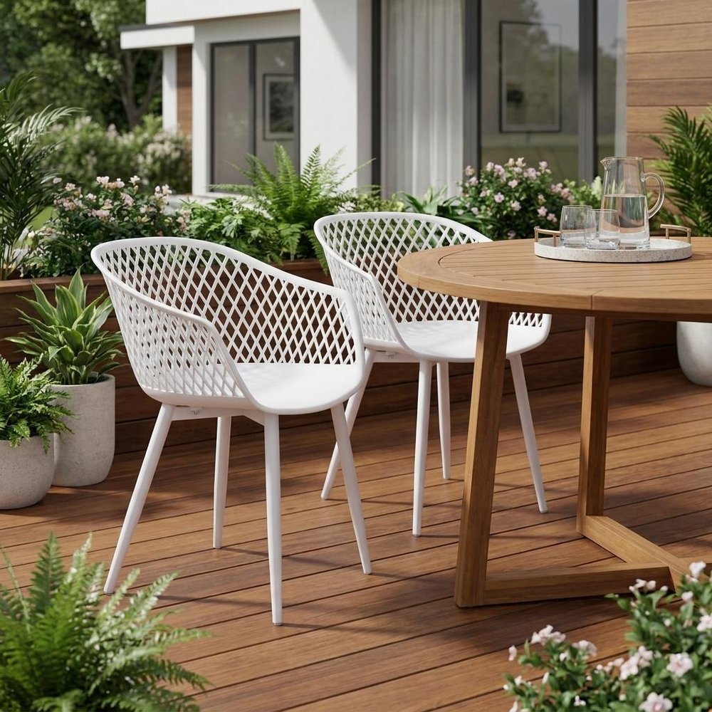 Set of Two Blue Heavy Duty Plastic Outdoor Stacking Dining Chairs