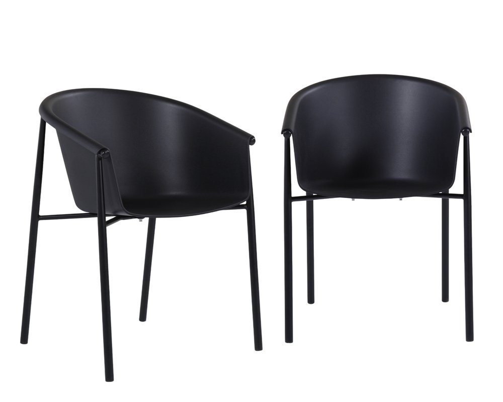 2-Piece Black Heavy-Duty Plastic Outdoor Patio Stacking Dining Chair Set