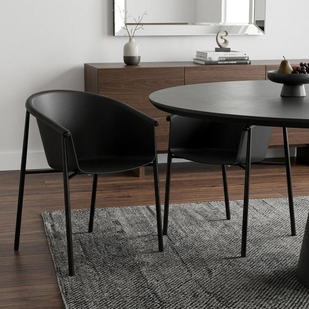 2-Piece Black Heavy-Duty Plastic Outdoor Patio Stacking Dining Chair Set