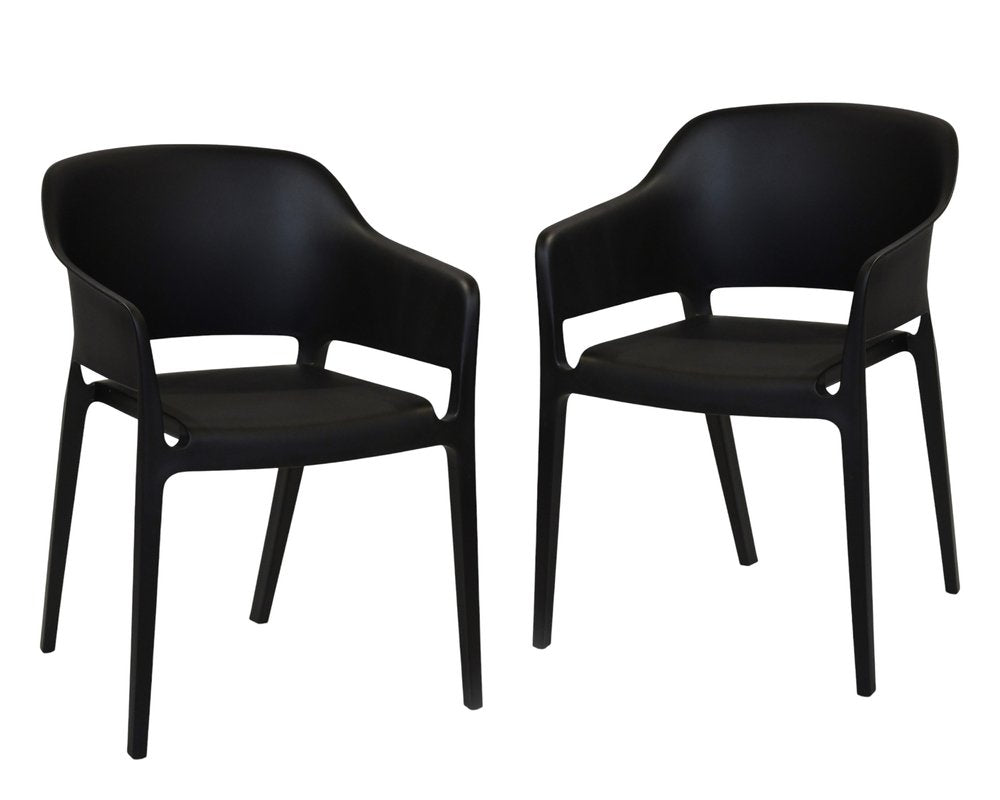 2-Piece Black Heavy-Duty Plastic Outdoor Patio Stacking Dining Chair Set