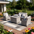 5-Piece Gray Rattan Outdoor Patio Conversation Set with Fire Pit & Table
