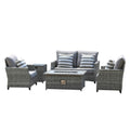 5-Piece Gray Rattan Outdoor Patio Conversation Set with Fire Pit & Table