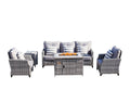 5-Piece Gray Rattan Outdoor Patio Conversation Set with Fire Pit & Table