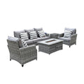 5-Piece Gray Rattan Outdoor Patio Conversation Set with Fire Pit & Table
