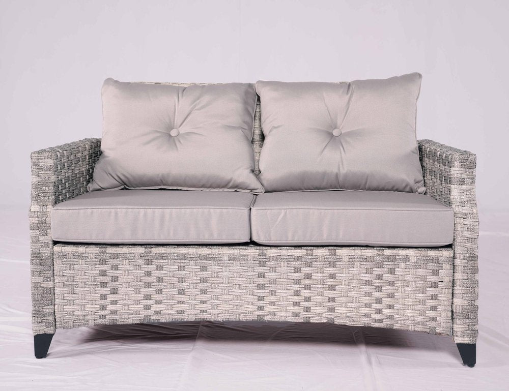 6-Piece Gray Rattan Outdoor Patio Conversation Set with Fire Pit & Table