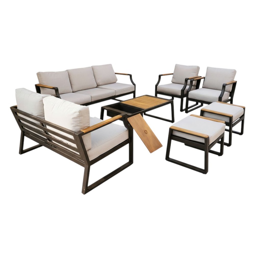 7-Piece Black Metal Outdoor Patio Conversation Set with Table