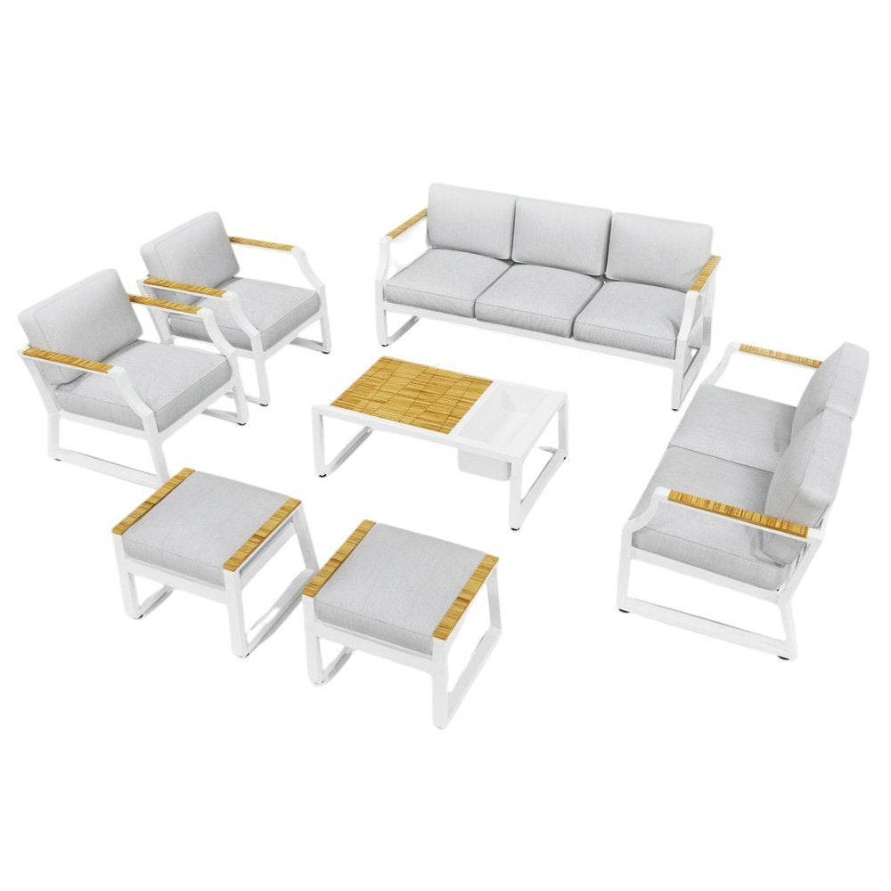 7-Piece White Metal Outdoor Patio Conversation Set with Table