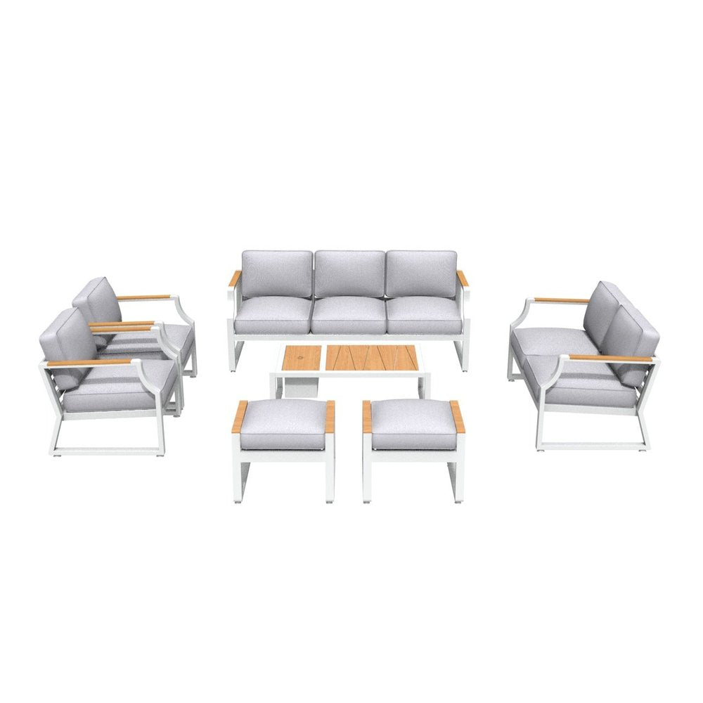 7-Piece White Metal Outdoor Patio Conversation Set with Table