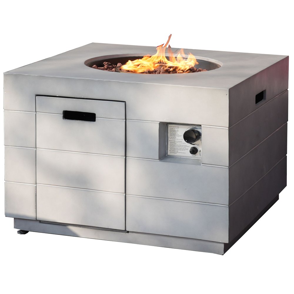 50,000 BTU 35" Gray Aluminum Natural Gas Square Outdoor Fire Pit Table with Cover