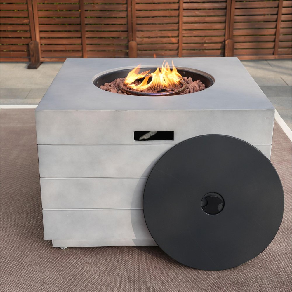 50,000 BTU 35" Gray Aluminum Natural Gas Square Outdoor Fire Pit Table with Cover