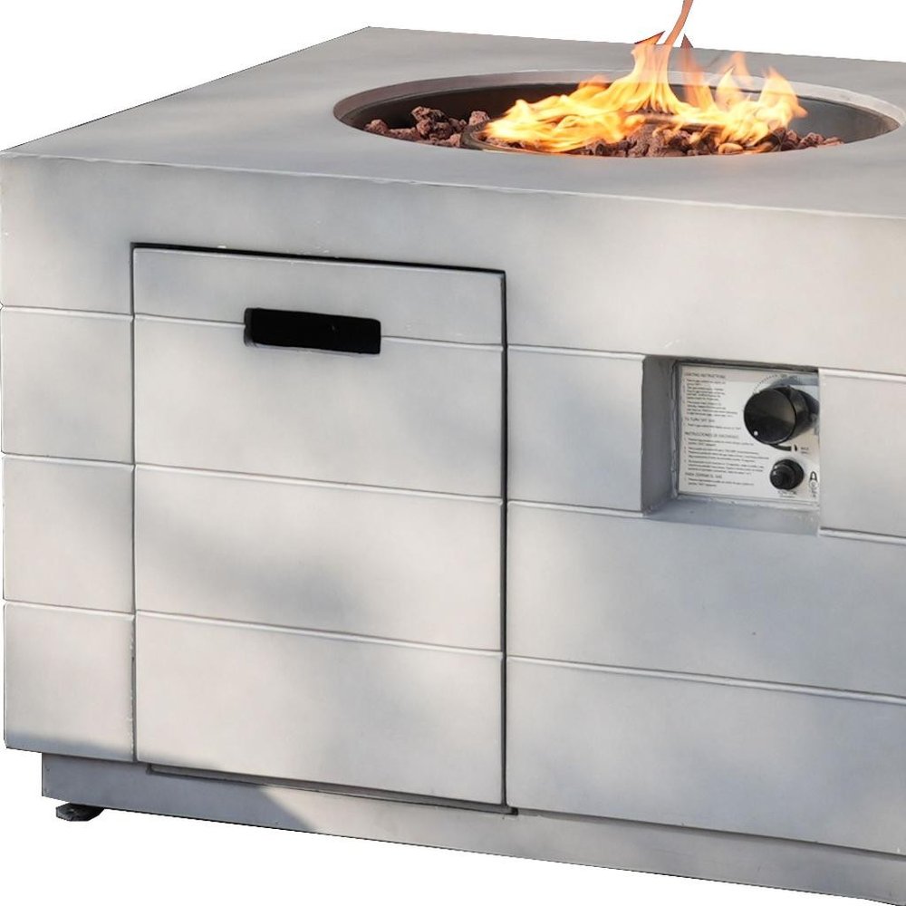 50,000 BTU 35" Gray Aluminum Natural Gas Square Outdoor Fire Pit Table with Cover