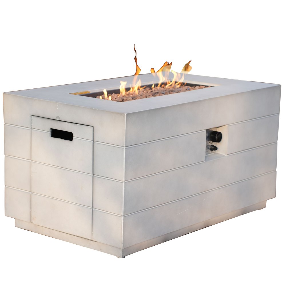 28" Gray Aluminum Natural gas Rectangular Outdoor Fire Pit table with Cover