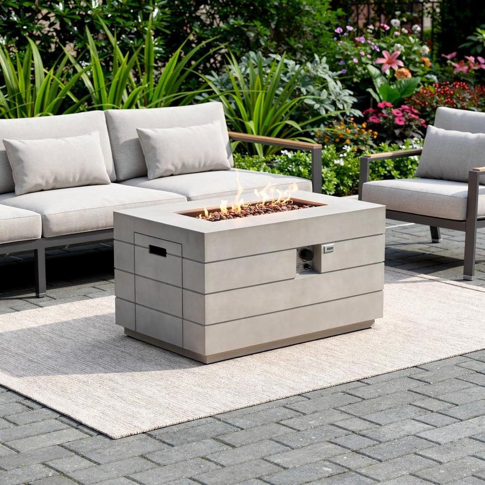 28" Gray Aluminum Natural gas Rectangular Outdoor Fire Pit table with Cover