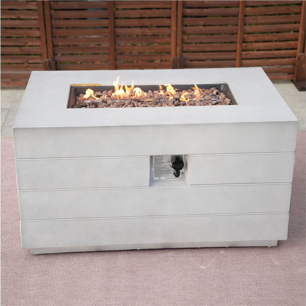 28" Gray Aluminum Natural gas Rectangular Outdoor Fire Pit table with Cover