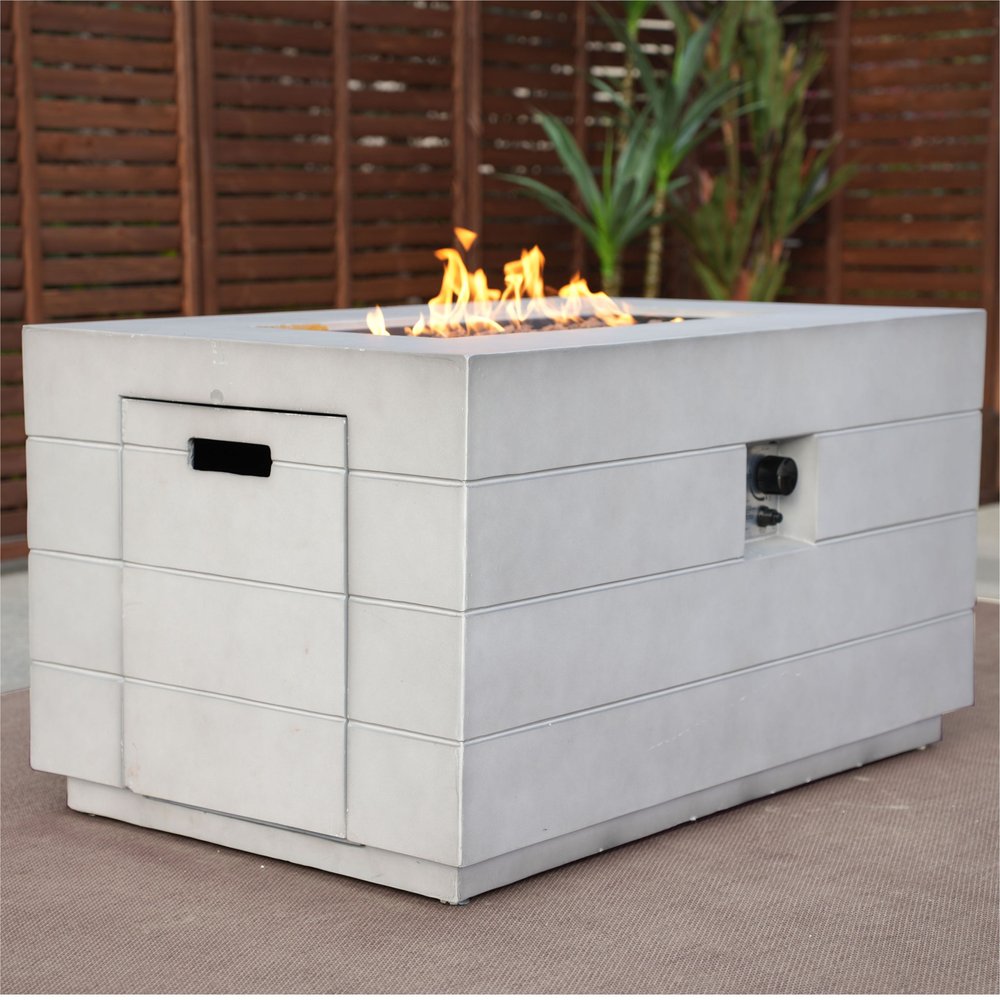 28" Gray Aluminum Natural gas Rectangular Outdoor Fire Pit table with Cover