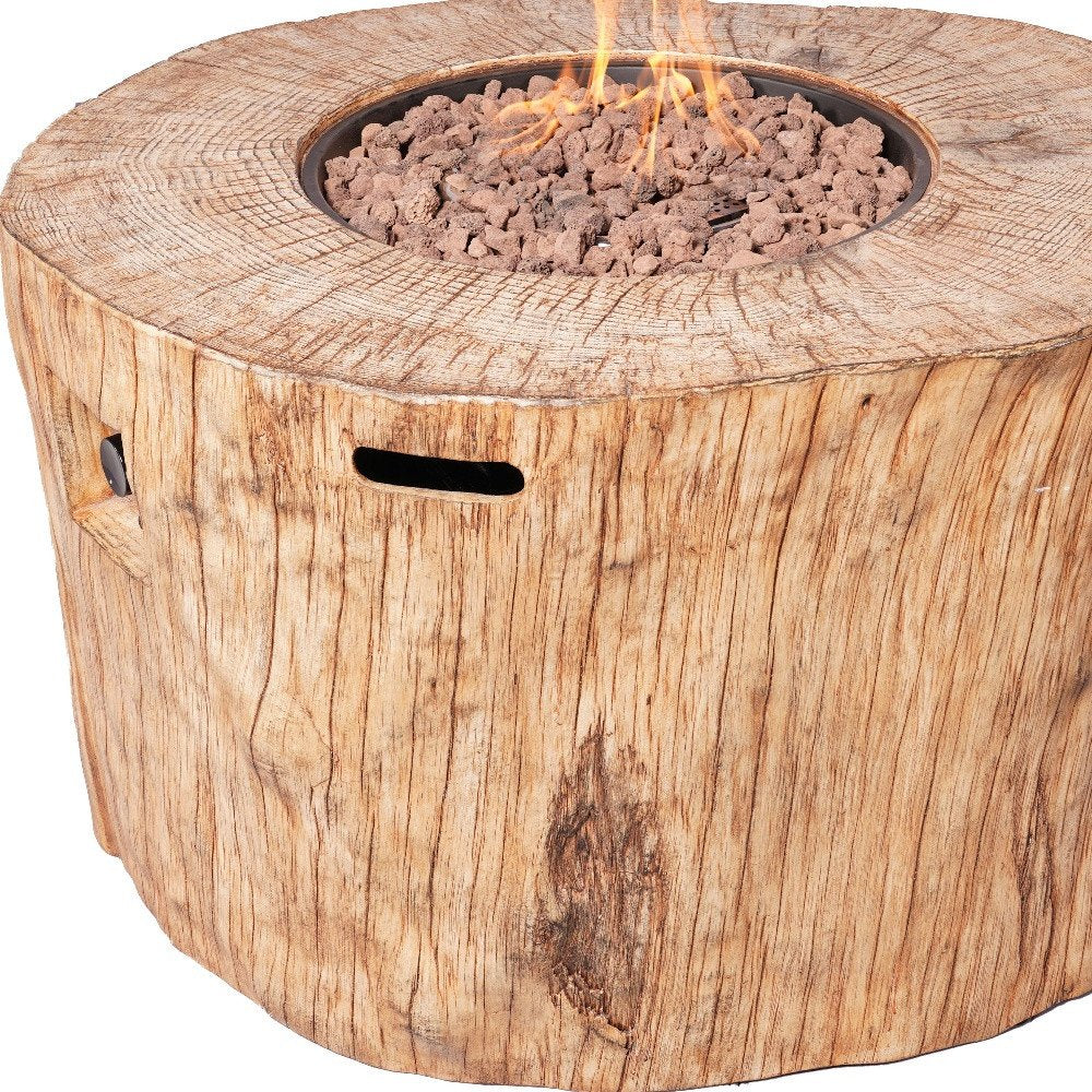 37" Brown Faux Wood Stump Propane Round Outdoor Fire Pit with Cover