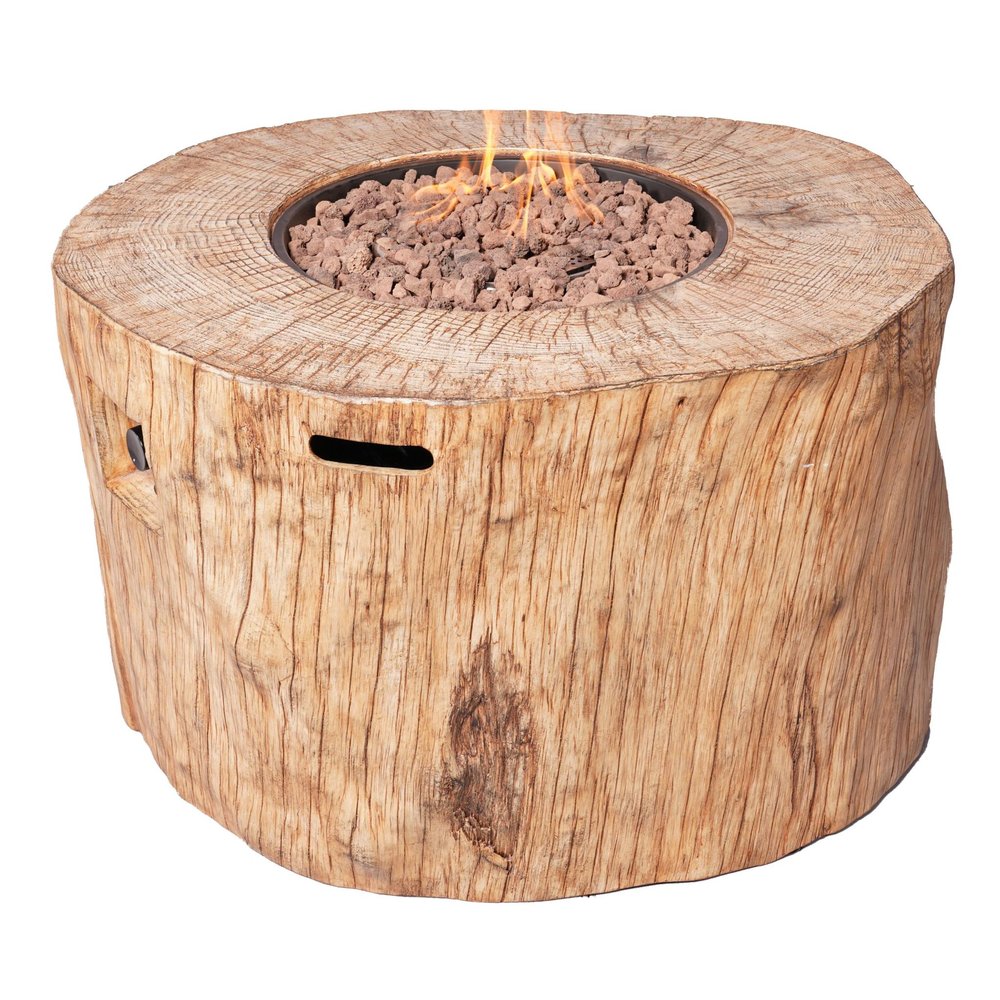 37" Brown Faux Wood Stump Propane Round Outdoor Fire Pit with Cover