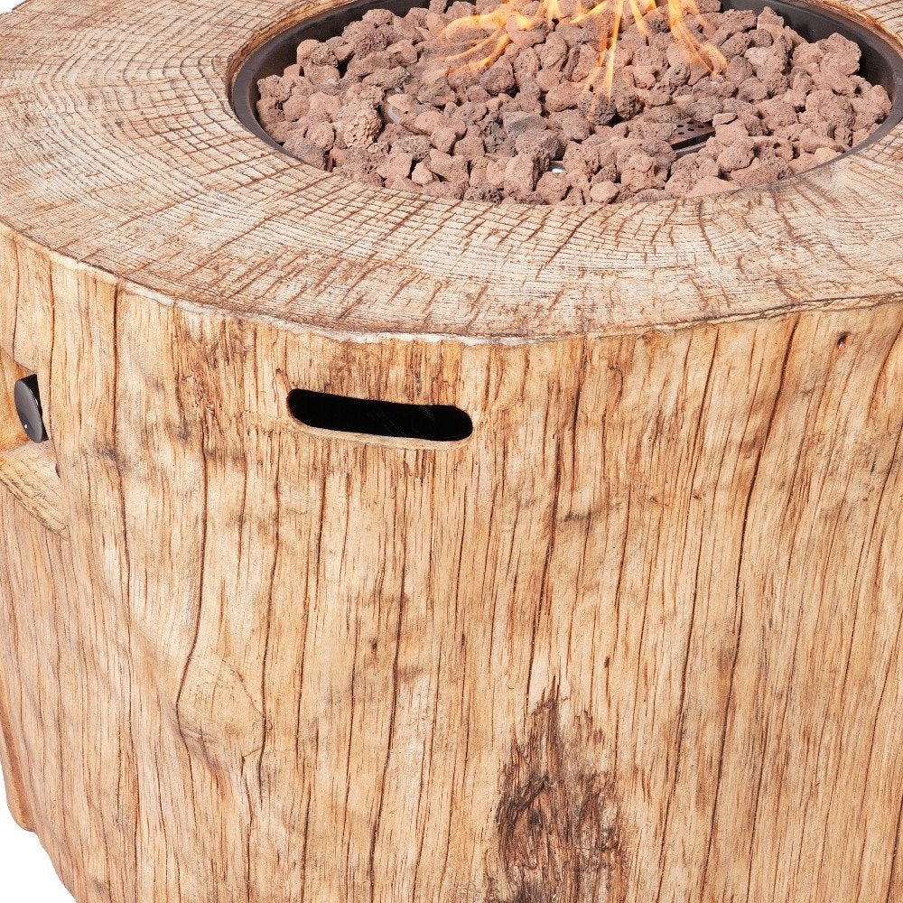 37" Brown Faux Wood Stump Propane Round Outdoor Fire Pit with Cover