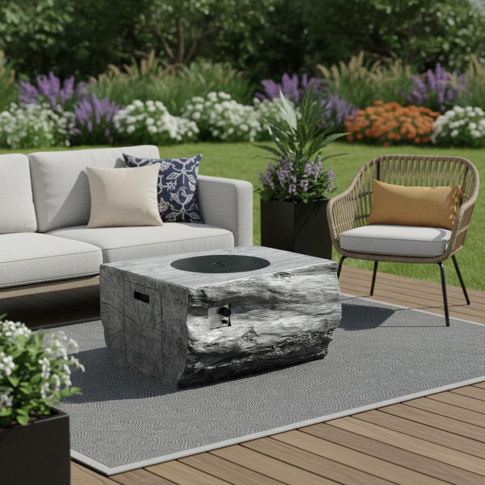 50,000 BTU 40" Gray Aluminum Natural Gas Rectangular Outdoor Fire Pit with Cover