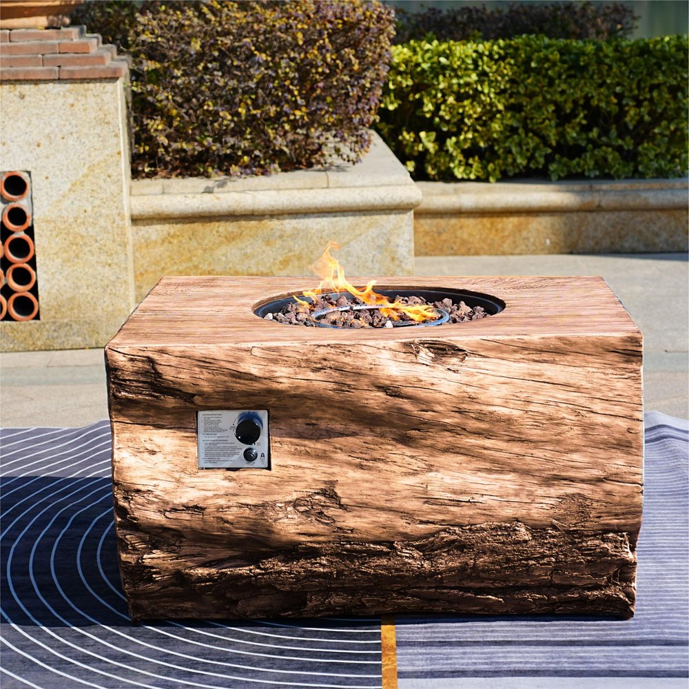 50,000 BTU 40" Brown Aluminum Natural Gas Rectangular Outdoor Fire Pit with Cover