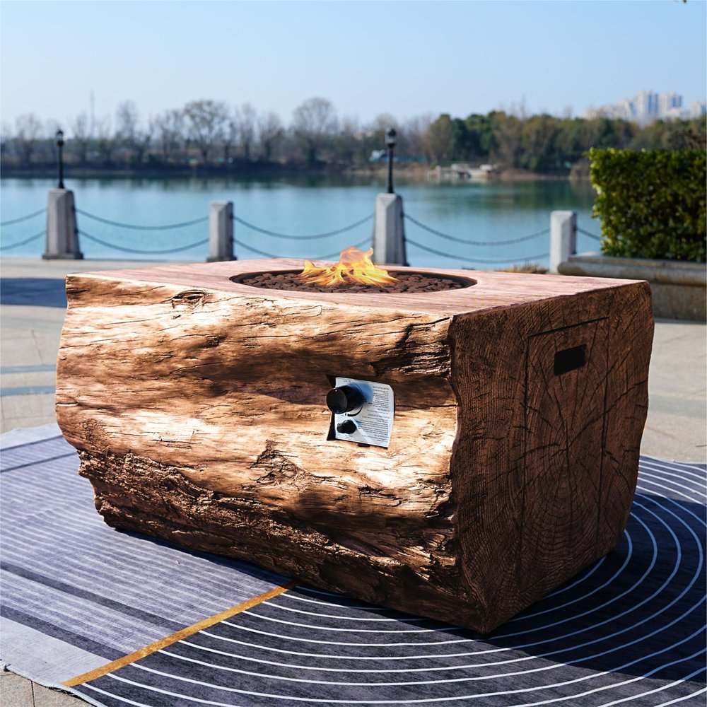 50,000 BTU 40" Brown Aluminum Natural Gas Rectangular Outdoor Fire Pit with Cover