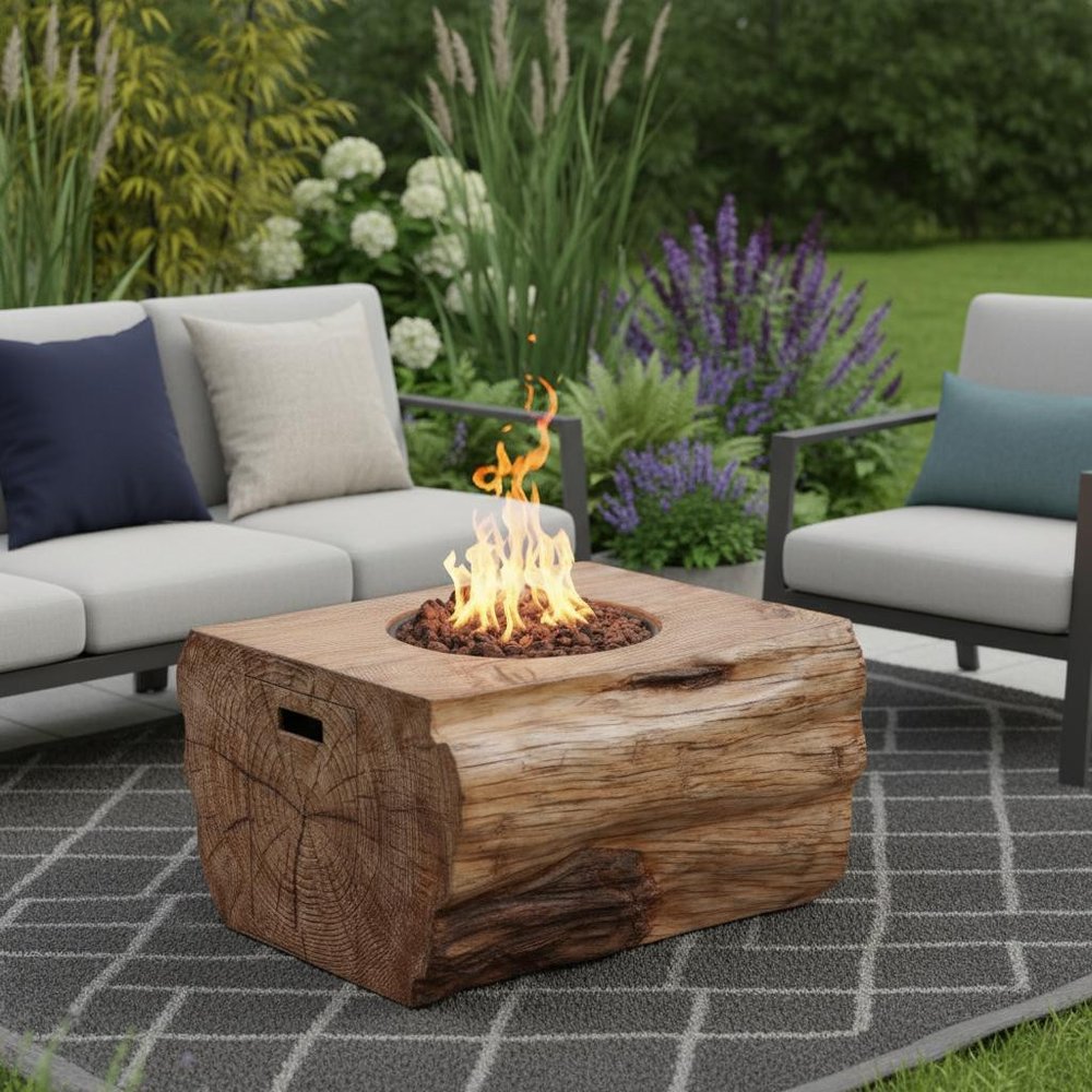 50,000 BTU 40" Brown Aluminum Natural Gas Rectangular Outdoor Fire Pit with Cover