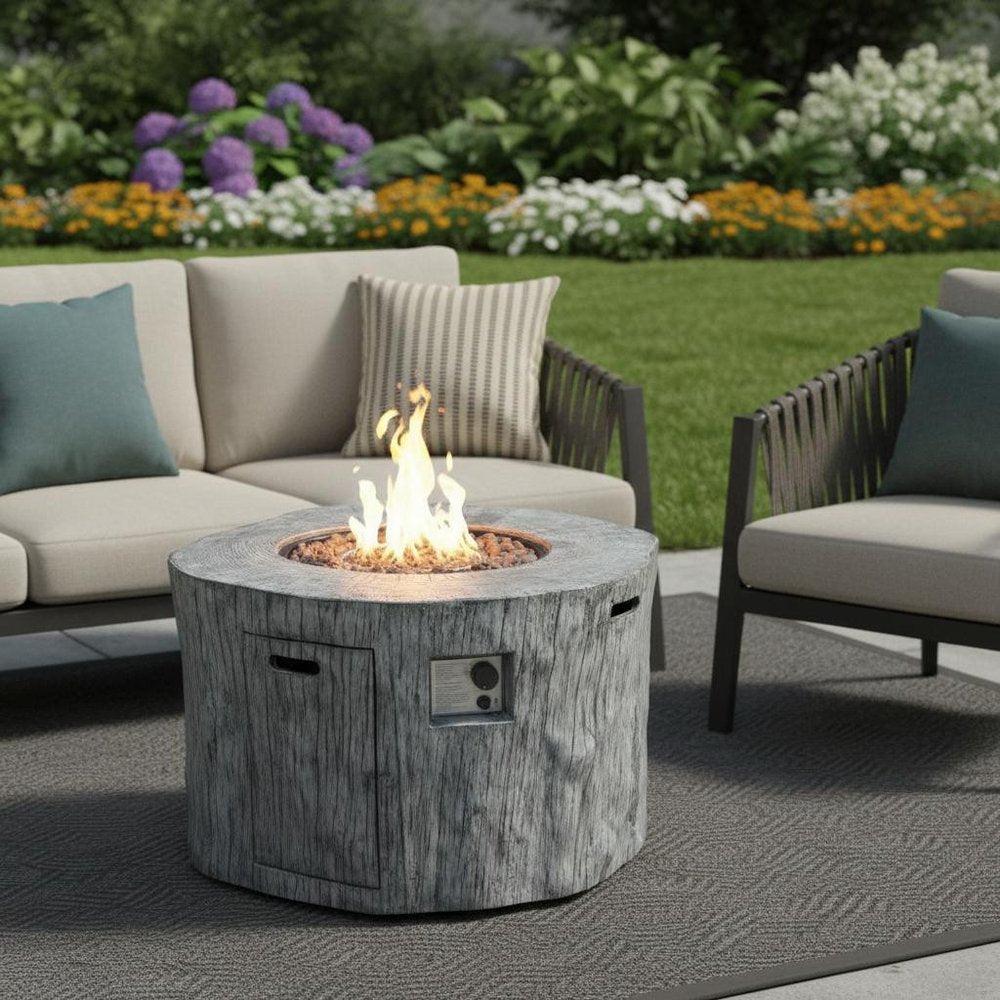 50,000 BTU 40" Gray Aluminum Natural Gas Round Outdoor Fire Pit Table with Cover