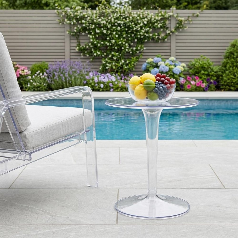 20" Clear Heavy-Duty Plastic Indoor/Outdoor Patio Round Pedestal End Table