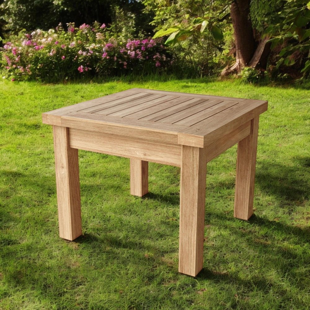 20" Natural Square Solid Wood Outdoor Patio Side Table